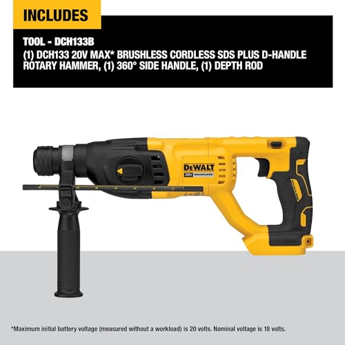 DEWALT 20V MAX SDS Plus 1 Inch Cordless Rotary Hammer with D Handle  Bare Tool Only  DCH133B 