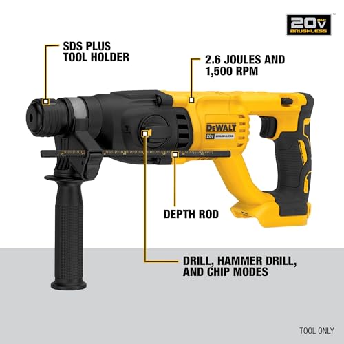 DEWALT 20V MAX SDS Plus 1 Inch Cordless Rotary Hammer with D Handle  Bare Tool Only  DCH133B 