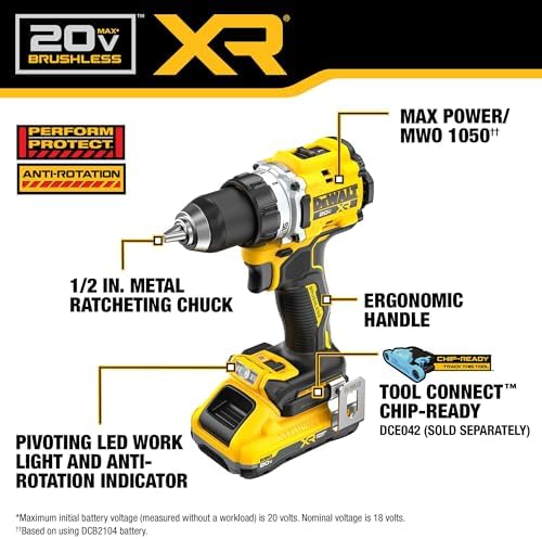 DEWALT 20V MAX XR Brushless Cordless 1/2 in  Drill Driver Kit With DEWALT POWERPACK Batteries and Charger  DCD801QQ2 