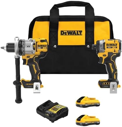 DEWALT 20V MAX XR Brushless Hammer Drill 1/2 In  and High Torque 1/4 Impact Driver Combo with 2 x 4 Ah Batteries and 4 Amp Charger  DCK2112QQ2 