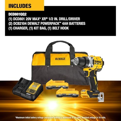 DEWALT 20V MAX XR Brushless Cordless 1/2 in  Drill Driver Kit With DEWALT POWERPACK Batteries and Charger  DCD801QQ2 