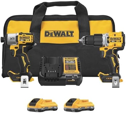 DEWALT 20V MAX XR Impact Driver and Hammer Drill Cordless Power Tool Combo Kit  Includes 2 x 4ah POWERPACK Batteries and a Charger  DCK250QQ2 