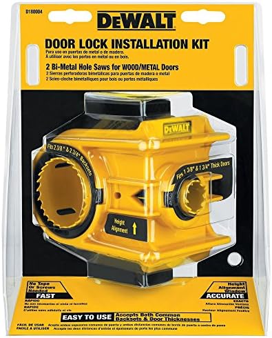 DEWALT Door Lock Installation Kit  C Clamp Design Hole Saw Kit For Metal or Wood Doors  2 Adjustable Bushings  Easy Installation  Height Alignment  D180004 