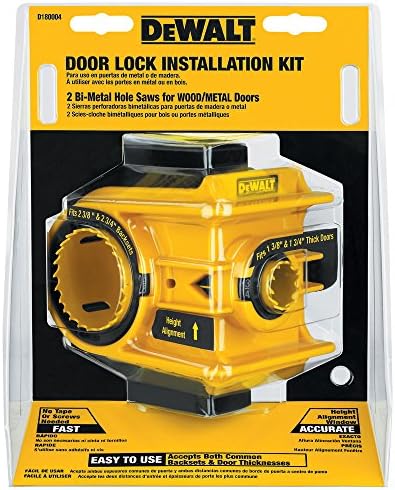 DEWALT Door Lock Installation Kit  C Clamp Design Hole Saw Kit For Metal or Wood Doors  2 Adjustable Bushings  Easy Installation  Height Alignment  D180004 