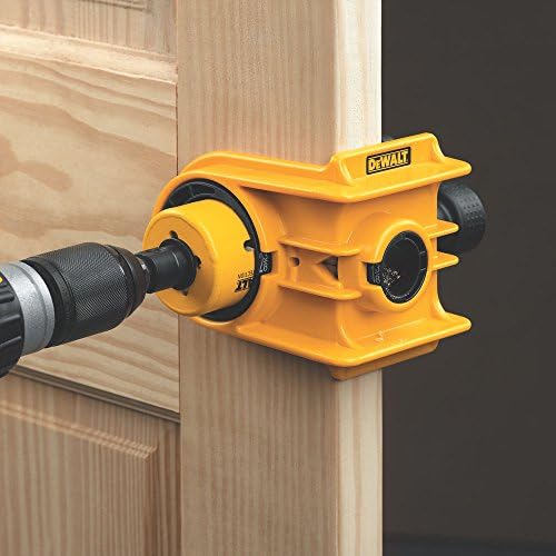 DEWALT Door Lock Installation Kit  C Clamp Design Hole Saw Kit For Metal or Wood Doors  2 Adjustable Bushings  Easy Installation  Height Alignment  D180004 