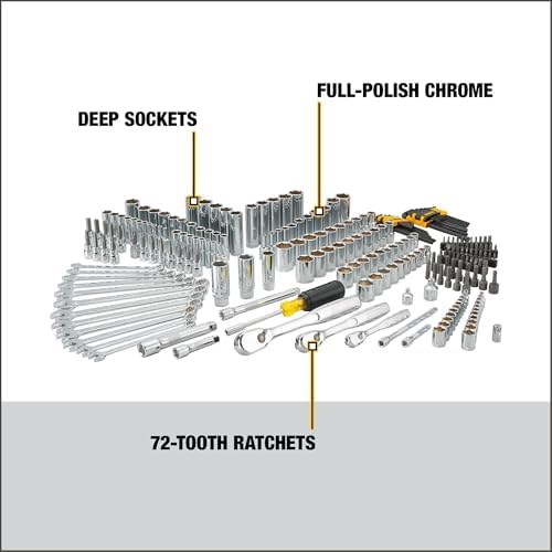 DEWALT Mechanic Tool Set  247 Piece  1/4 in   3/8 in  and 1/2 in  Drive  SAE  Ratchets  Sockets  Hex Keys  Combination Wrenches  Polish Chrome Finish  DWMT81535 