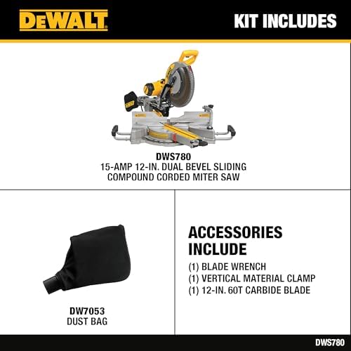DEWALT Miter Saw  12 inch Double Bevel Sliding Compound Miter Saw with XPS LED Shadow Light System  Includes Blade Wrench  Material Clamp and Dust Bag  DWS780 