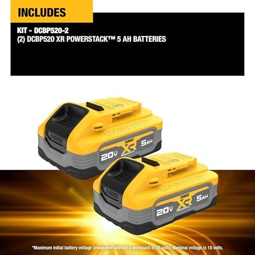 DEWALT Powerstack 20V MAX Battery  Rechargeable  5Ah  Lithium Ion  2 Pack  DCBP520 2 