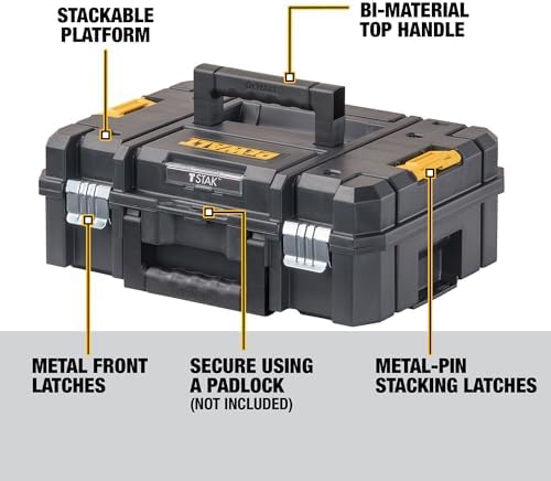 DEWALT TSTAK II Tool Box  Flat Top Tool Storage Case  Organizer Box Holds Up To 66 lbs  Flexible Platforms for Stacking  13 Inch  DWST17807