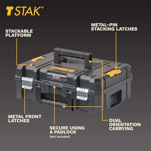 DEWALT TSTAK II Tool Box  Flat Top Tool Storage Case  Organizer Box Holds Up To 66 lbs  Flexible Platforms for Stacking  13 Inch  DWST17807 