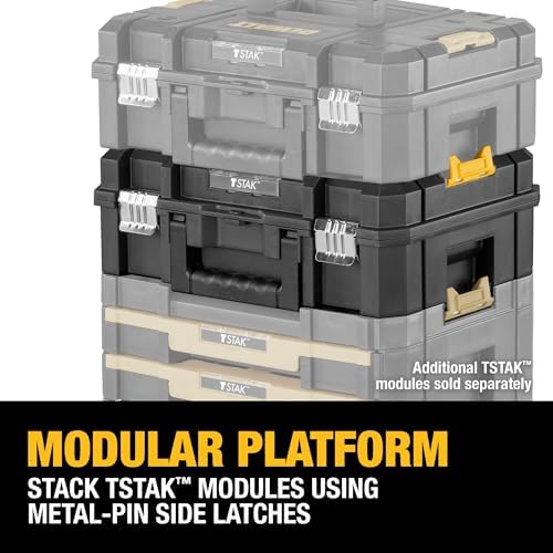 DEWALT TSTAK II Tool Box  Flat Top Tool Storage Case  Organizer Box Holds Up To 66 lbs  Flexible Platforms for Stacking  13 Inch  DWST17807 