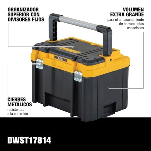 DEWALT TSTAK Tool Box  Deep  Long Handle  Extra Large Design  Fixed Divider for Tool Organization  Water and Debris Resistant  DWST17814 