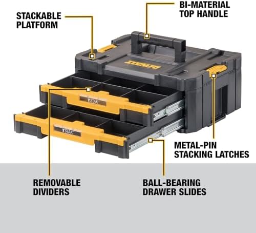 DEWALT TSTAK Tool Storage Organizer with Double Drawers  Holds Up to 16 5 lbs   DWST17804