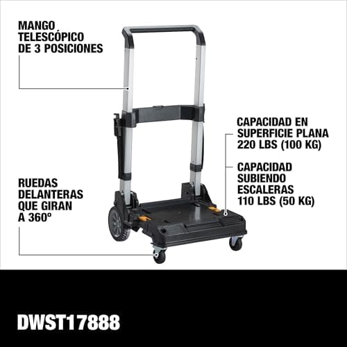 Carrito DEWALT TSTAK con asa, giratorio 360°, capacidad de hasta 200 libras (DWST17888)