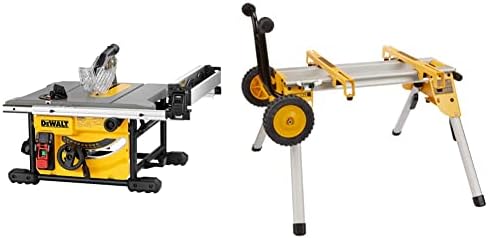DEWALT Table Saw for Jobsite  Compact  8 1/4 Inch with Table Saw Stand  Mobile/Rolling  DWE7485 & DW7440RS 