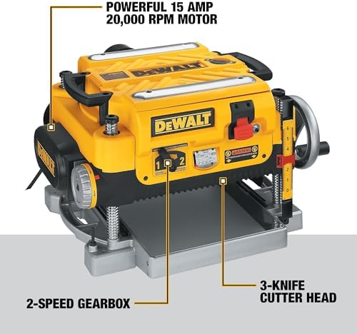 DEWALT Thickness Planer  13 inch Wood Planer  Three Knife Two Speed  15 Amp  20 000 RPM Motor  DW735X 