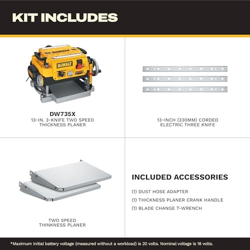 DEWALT Thickness Planer  13 inch Wood Planer  Three Knife Two Speed  15 Amp  20 000 RPM Motor  DW735X 