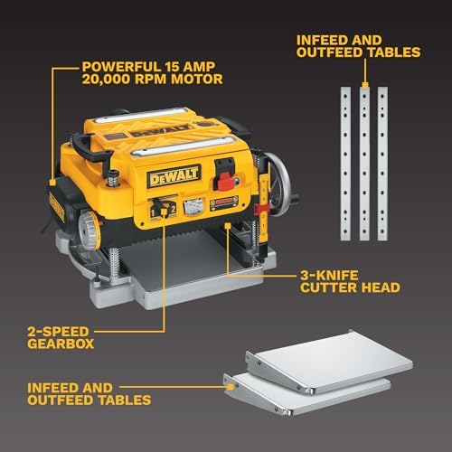 DEWALT Thickness Planer  13 inch Wood Planer  Three Knife Two Speed  15 Amp  20 000 RPM Motor  DW735X 