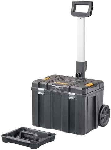 DEWALT Tool Box with Wheels Modular  Large Rolling Tool Box With Telescopic Handle  Portable Carrier Deep Stackable TSTAK Storage  DWST17820 
