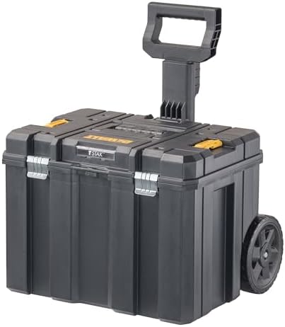 DEWALT Tool Box with Wheels Modular  Large Rolling Tool Box With Telescopic Handle  Portable Carrier Deep Stackable TSTAK Storage  DWST17820