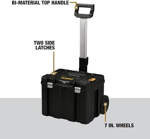 DEWALT Tool Box with Wheels Modular  Large Rolling Tool Box With Telescopic Handle  Portable Carrier Deep Stackable TSTAK Storage  DWST17820
