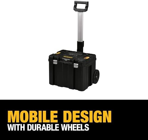 DEWALT Tool Box with Wheels Modular  Large Rolling Tool Box With Telescopic Handle  Portable Carrier Deep Stackable TSTAK Storage  DWST17820