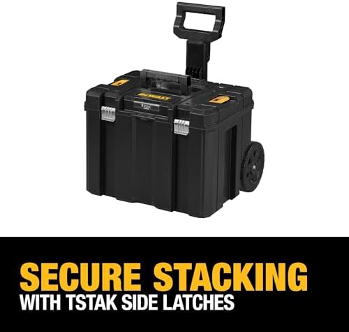 DEWALT Tool Box with Wheels Modular  Large Rolling Tool Box With Telescopic Handle  Portable Carrier Deep Stackable TSTAK Storage  DWST17820