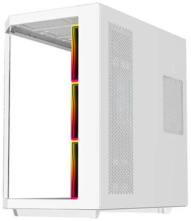 DIYPC ARGB N3 W White USB3 0/ Type C Tempered Glass E ATX /ATX Dual Chamber Gaming Computer Case w/ 3 x Tempered Glass Panel and 4 x ARGB PWM Fans  Pre Installed  