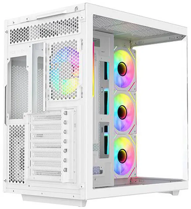 DIYPC ARGB N3 W White USB3 0/ Type C Tempered Glass E ATX /ATX Dual Chamber Gaming Computer Case w/ 3 x Tempered Glass Panel and 4 x ARGB PWM Fans  Pre Installed  