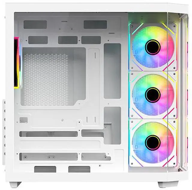 DIYPC ARGB N3 W White USB3 0/ Type C Tempered Glass E ATX /ATX Dual Chamber Gaming Computer Case w/ 3 x Tempered Glass Panel and 4 x ARGB PWM Fans  Pre Installed  