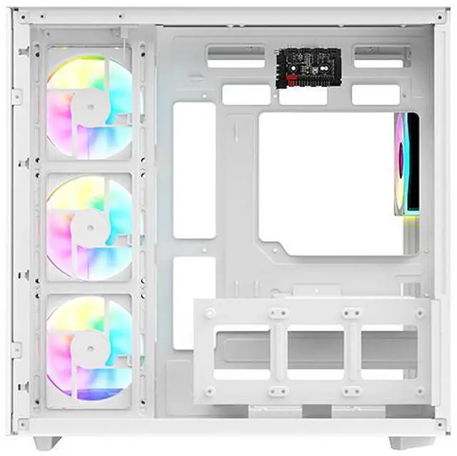 DIYPC ARGB N3 W White USB3 0/ Type C Tempered Glass E ATX /ATX Dual Chamber Gaming Computer Case w/ 3 x Tempered Glass Panel and 4 x ARGB PWM Fans  Pre Installed  