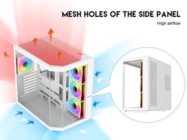 DIYPC ARGB N3 W White USB3 0/ Type C Tempered Glass E ATX /ATX Dual Chamber Gaming Computer Case w/ 3 x Tempered Glass Panel and 4 x ARGB PWM Fans  Pre Installed  