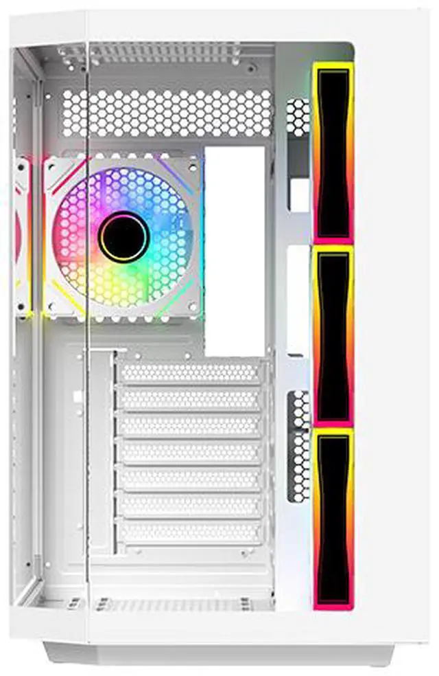 DIYPC ARGB N3 W White USB3 0/ Type C Tempered Glass E ATX /ATX Dual Chamber Gaming Computer Case w/ 3 x Tempered Glass Panel and 4 x ARGB PWM Fans  Pre Installed  