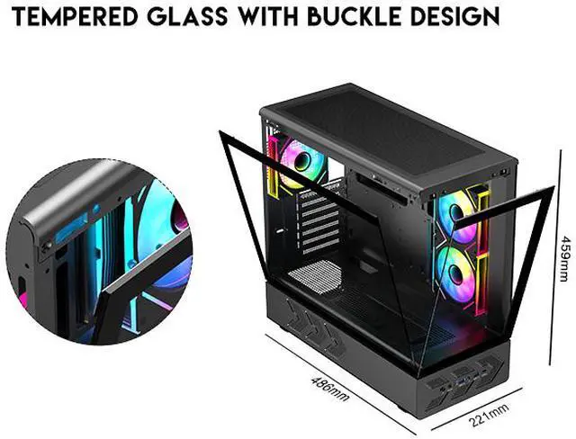 DIYPC IDX1 BK ARGB Black USB3 0/ Type C Tempered Glass ATX Gaming Computer Case w/ Dual Tempered Glass Panel and 3 x ARGB PWM Fans  Pre Installed 