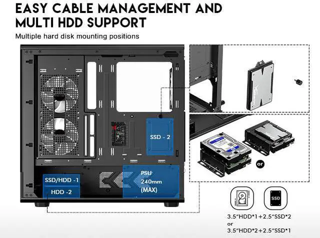 DIYPC IDX1 BK ARGB Black USB3 0/ Type C Tempered Glass ATX Gaming Computer Case w/ Dual Tempered Glass Panel and 3 x ARGB PWM Fans  Pre Installed 
