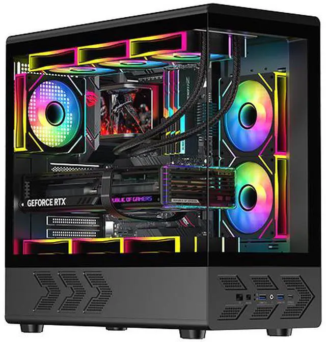 DIYPC IDX1 BK ARGB Black USB3 0/ Type C Tempered Glass ATX Gaming Computer Case w/ Dual Tempered Glass Panel and 3 x ARGB PWM Fans  Pre Installed 