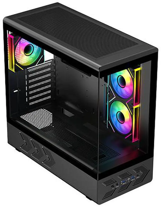 DIYPC IDX1 BK ARGB Black USB3 0/ Type C Tempered Glass ATX Gaming Computer Case w/ Dual Tempered Glass Panel and 3 x ARGB PWM Fans  Pre Installed 