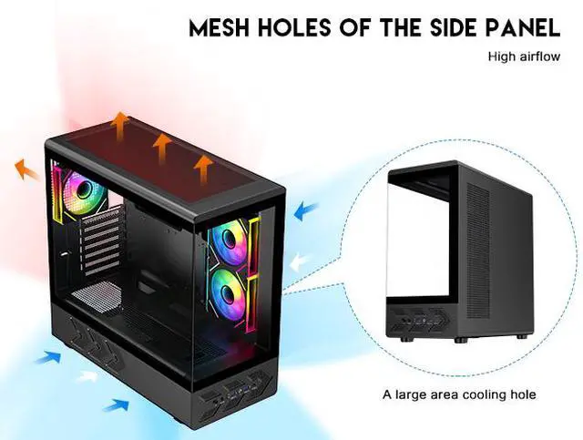 DIYPC IDX1 BK ARGB Black USB3 0/ Type C Tempered Glass ATX Gaming Computer Case w/ Dual Tempered Glass Panel and 3 x ARGB PWM Fans  Pre Installed 