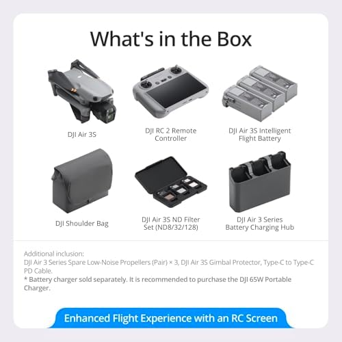 DJI Air 3S Fly More Combo  RC 2 Screen Remote  Drone with 1 CMOS Wide Angle & Medium Tele Camera  4K/60fps  Omnidirectional Sensing  Smart RTH  3 Battery Bundle with Deco Gear Accessories & Software