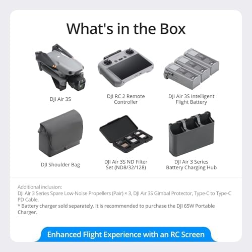 DJI Air 3S Fly More Combo  RC 2 Screen Remote Controller   Drone with 1 CMOS Wide Angle & Medium Tele Camera for Adults  4K/60fps  Omnidirectional Sensing & 3 Batteries for Extended Flight Time