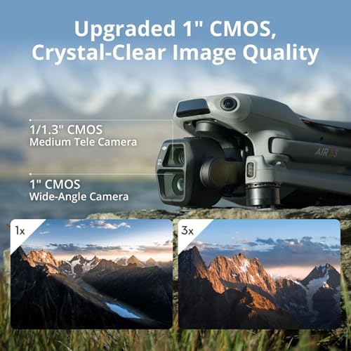 DJI Air 3S Fly More Combo  RC 2 Screen Remote Controller   Drone with 1 CMOS Wide Angle & Medium Tele Camera for Adults  4K/60fps  Omnidirectional Sensing & 3 Batteries for Extended Flight Time