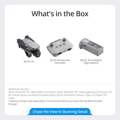 DJI Air 3S  RC N3   Drone with Camera 4K  Dual Camera Drone with 1 CMOS Wide Angle Camera  4K/60fps HDR Video & 14 Stops of Dynamic Range  45 Min Max Flight Time  20km Transmission Range