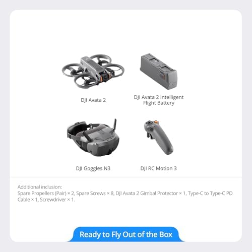 DJI Avata 2 Fly Smart Combo  Single Battery  with FPV Drone Including Goggles 3 and RC Motion 3  Immersive Experience  Built in Propeller Guard  POV Content Bundle with Deco Gear Accessories
