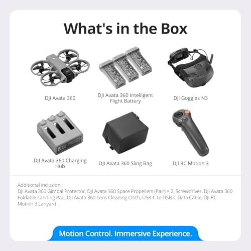 DJI Avata 360 Motion Fly More Combo  360  Drone With 1 Inch 8K 360  Imaging  360  Camera Drone With Propeller Guard  Includes Goggles N3 and RC Motion 3 for Intuitive Motion Control and Easy ACRO