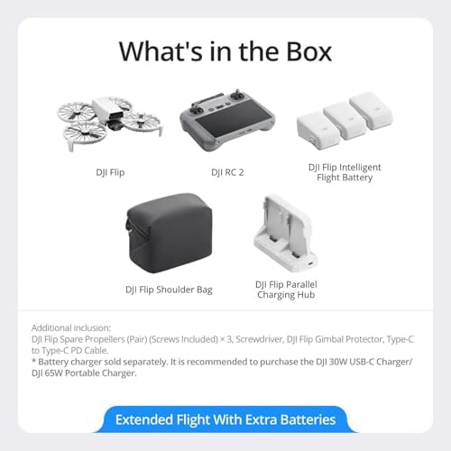 DJI Flip Fly More Combo With RC 2 Screen Remote Controller  Drone With 4K UHD Camera for Adults  Palm Takeoff  Auto Return  Intelligent Flight  3 Batteries for 93 Min Flight Time