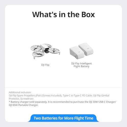 DJI Flip Two Battery Combo Without Screen Remote Controller  Drone With 4K UHD Camera for Adults  Palm Takeoff  Auto Return  Intelligent Flight  2 Batteries