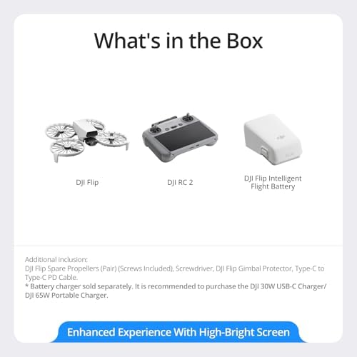 DJI Flip con control remoto de pantalla RC 2, Drone Follow Me con cámara 4K UHD para adultos, menos de 8.78 oz, estabilización de cardán de 3 ejes, transmisión de video de 44000 pies/8.1 mi, despegue