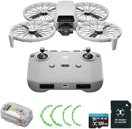DJI Flip  RC N3  Bundle with 128GB Micro SD Card& Propeller Guard Ring& Strobe Light   Drone With 4K UHD Camera for Adults  Under 249g  Palm Takeoff  Auto Return  31 Min Flight Time