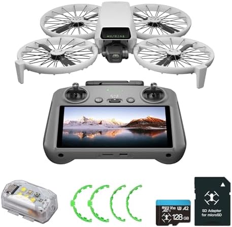 DJI Flip  RC N3  Bundle with 128GB Micro SD Card& Propeller Guard Ring& Strobe Light   Drone With 4K UHD Camera for Adults  Under 249g  Palm Takeoff  Auto Return  31 Min Flight Time