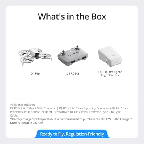 DJI Flip (RC-N3), dron con cámara 4K UHD para adultos, menos de 8.78 oz, estabilización de cardán de 3 ejes, transmisión de video de 44000 pies/8.1 mi, despegue de palma, retorno automático, tiempo de